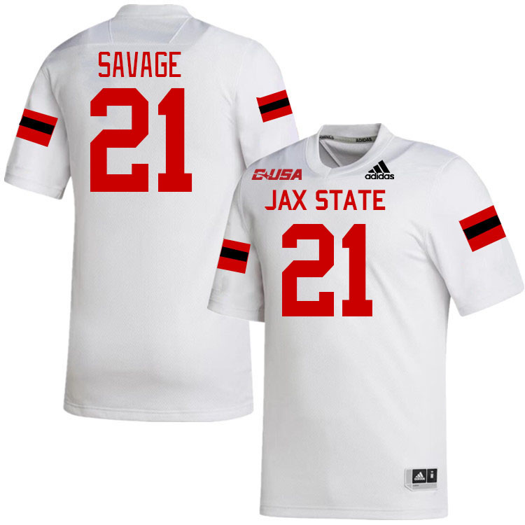 #21 Justus Savage Jacksonville State Gamecocks College Football Jerseys Stitched-White